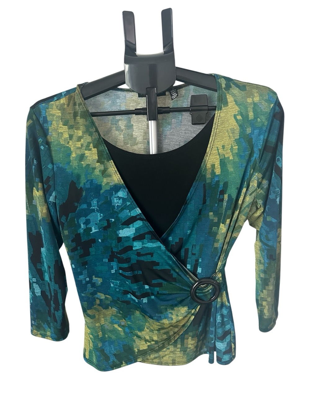 Notations VTG Women's Y2K Surplice Wrap Top Small Blue Green Abstract Artsy